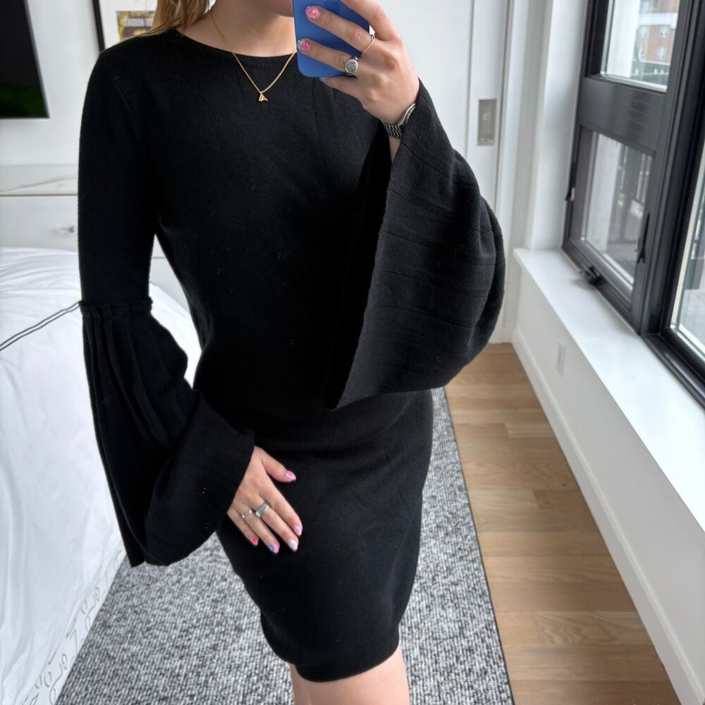 Asos Long Bell Sleeve Crew Neck Mini Dress Black Size 8